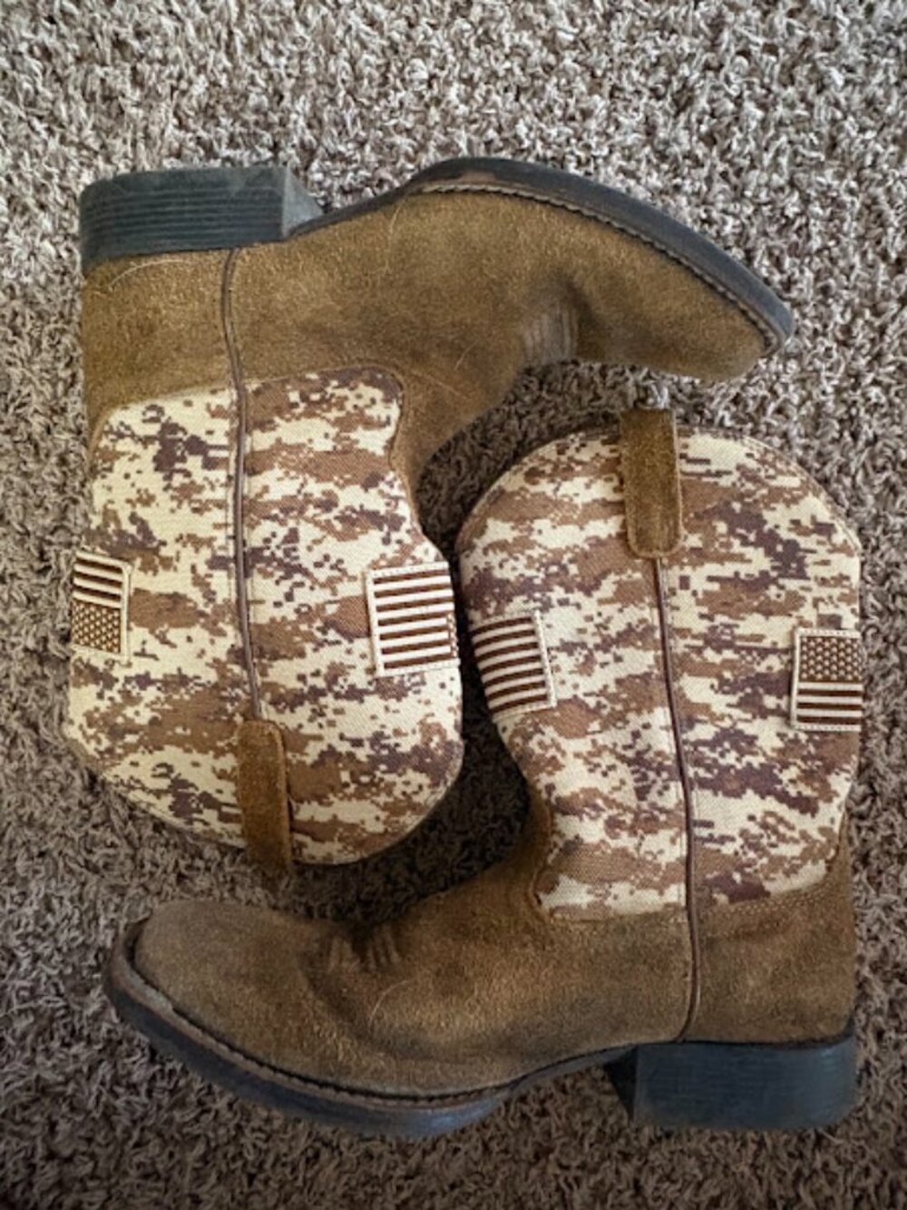 Ariat Kids Patriot Western Boots Camo American Flag Square Toe Size 5 (10019913)